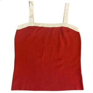 Dana Buchanan Womens Petite Small Red and Beige Knit Colorblock Tank EUC